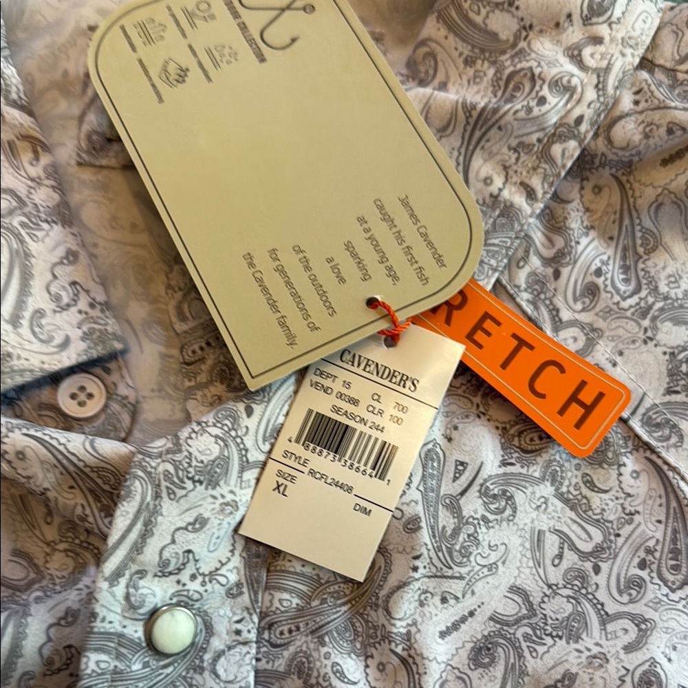 NWT Rafter C Outdoors Gray Size XL Western Paisley Pearl Snap Long Sleeve Shirt - Picture 5 of 8